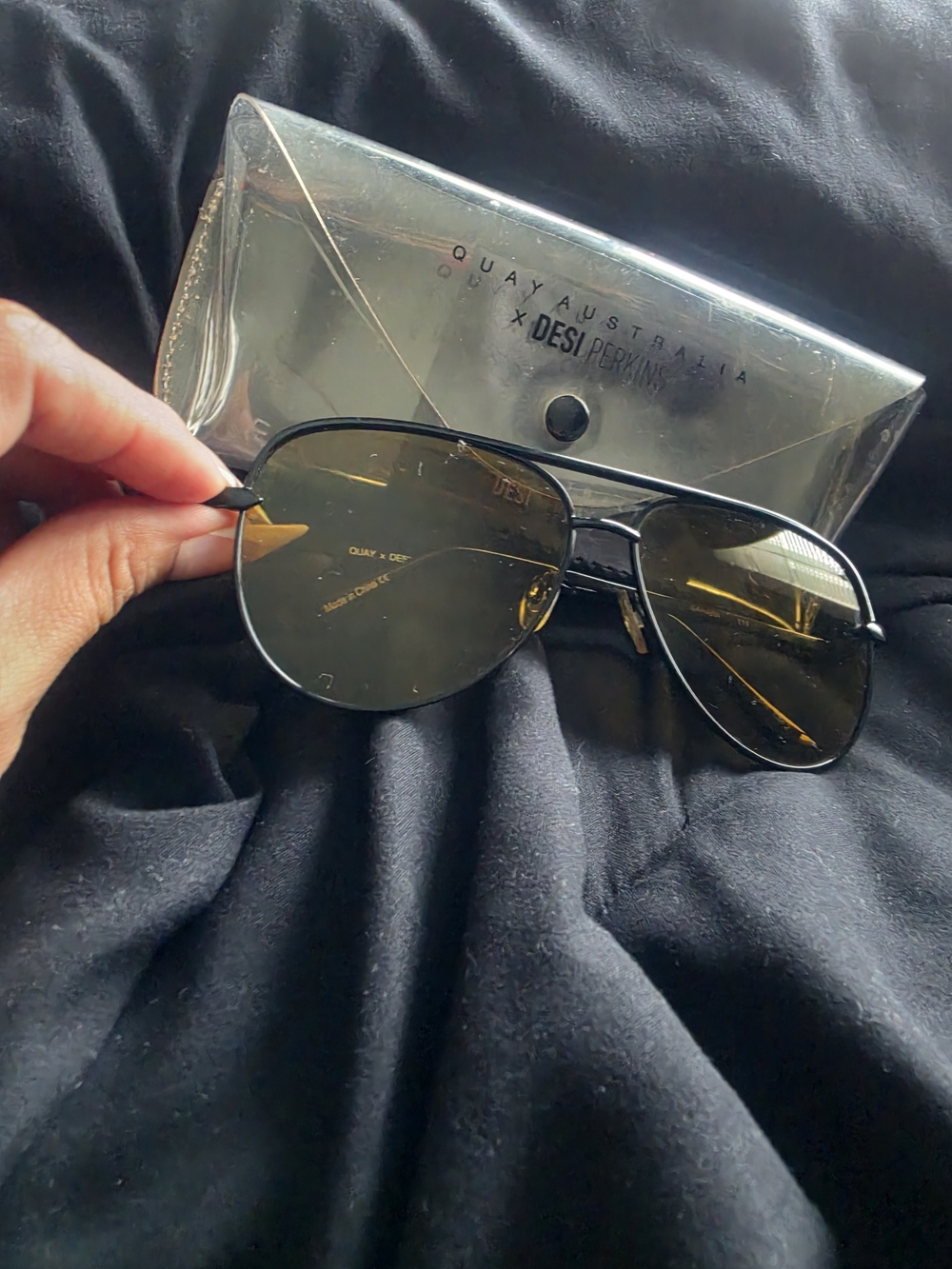 Quay Australia Aviator Sunglasses in Black with Amber Lenses